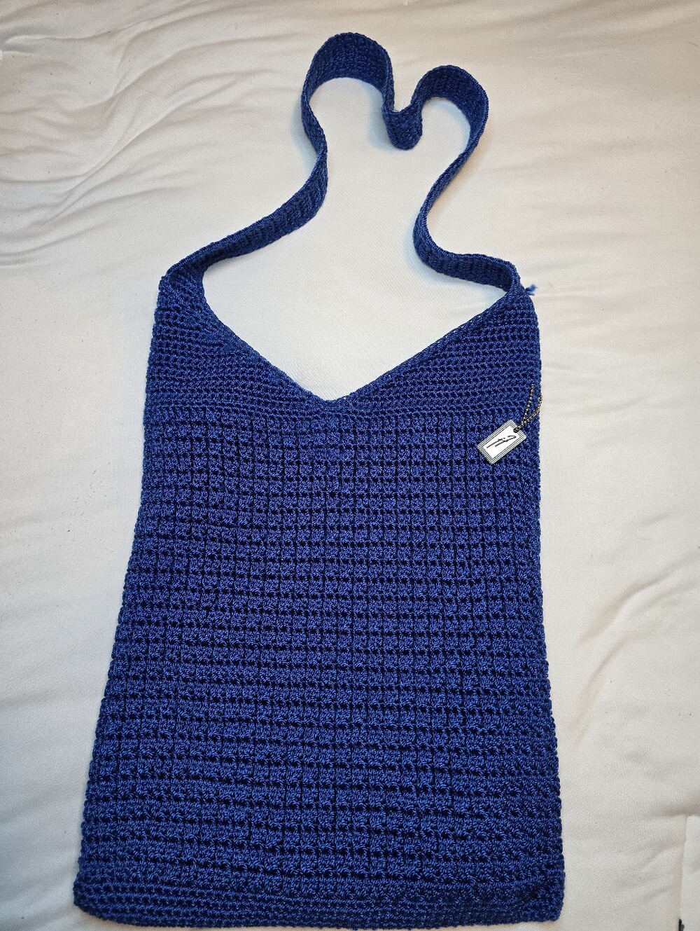 Vintage Jacqueline Ferrar Royal Blue Crochet Shoulder Bag Boho Hobo Tote